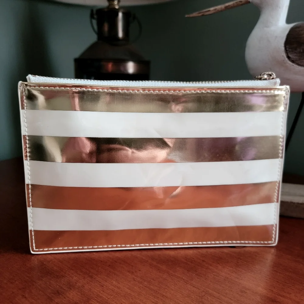 Kate Spade Gold Metallic Striped PVC Cosmetic Makeup Pouch